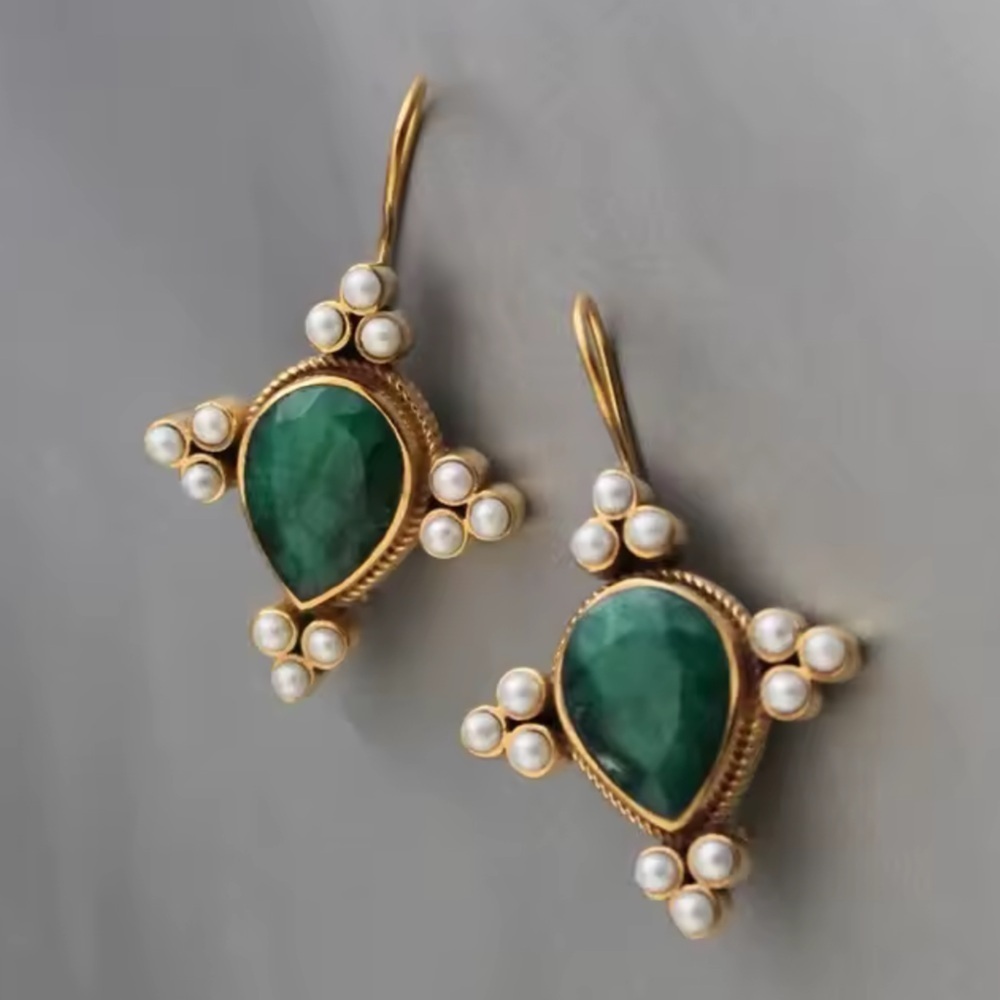 Vintage Green Pearl Drop Earrings
